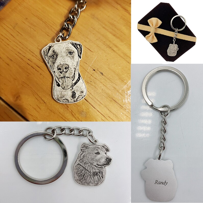 Custom Pet Memorial Keychain Photo Engraved Key Chain Sterling Silver Keyring Pendant Valentines-day Gift for WomenPet LoversMenFiance