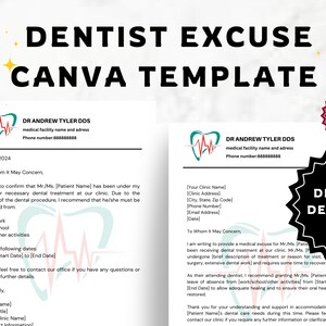 Editable Dentist Excuse Note Dr Excuse Template Doctor&#39;s Note for Work & School Excuse Note Urgent Care Drs Note to Return to School or Work
