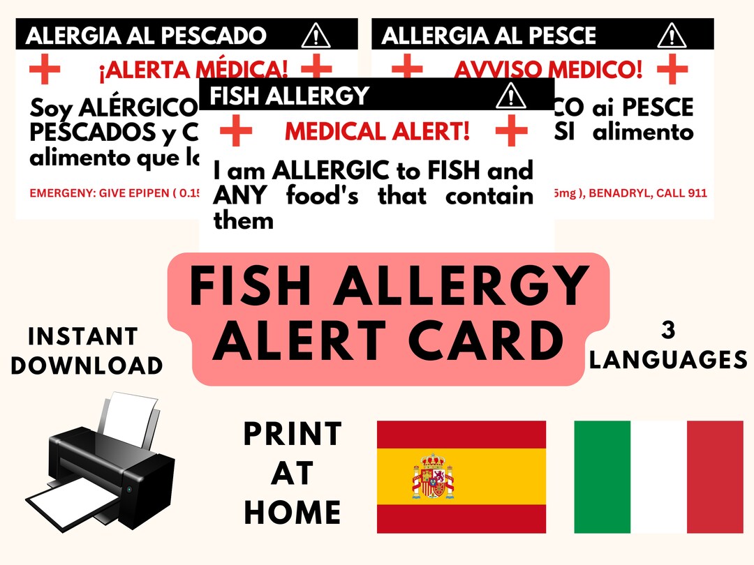 Fish Allergy Card Fish Allergy Allergy Valet Card Italian Allergy