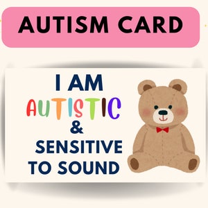 Carte médicale d'autisme | Je suis autiste et sensible aux sons Carte d'alerte à l'autisme - Informations d'urgence personnalisées pour la sécurité et la sensibilisation