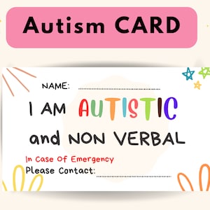 Medische identiteitskaart autisme | Ik ben autistisch en non-verbaal autismewaarschuwingskaart - gepersonaliseerde noodinformatie voor veiligheid en bewustzijn