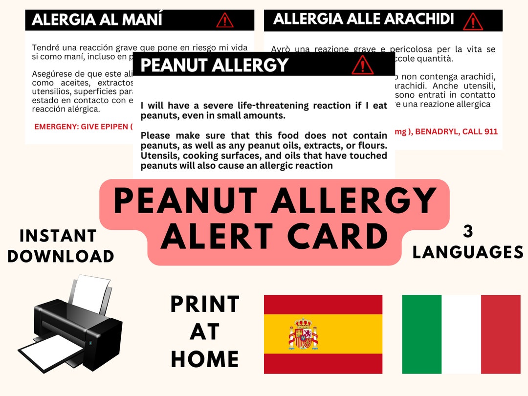 Peanut Allergy Card | Nut Allergy Valet Card | Italian Allergy Alert ...
