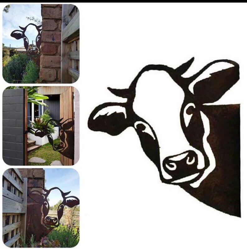 Garden Metal Peeping Cow