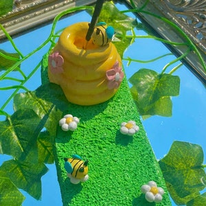 Handmade Clay Bee Hive with Flowers Long Incense Burner/Holder