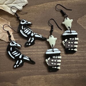 Skeleton coffee and raven skeleton (spooky earrings, fall Halloween earrings, wizard, witch earring, spirit, ghoul earring, frame earring)