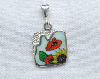 Handmade Silver Cloisonne Enamel Floral Necklace, Georgian Jewelry