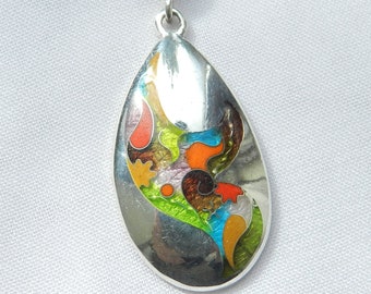Georgian Cloisonne Enamel Silver Pendant, Artisan Necklace