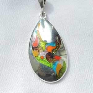 Georgian cloisonne enamel necklace, cloisonne pendant ocean blue pendant silver ornaments artisan necklace for woman, girl, enamel champleve