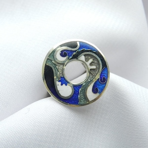 Georgischer Cloisonne Emaille Ring, Rund silber Ring, Kreis Champlevé Emaille Ring Sterling Silber Multicolor Emaille, lässiger Ring für
