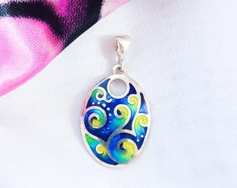 Georgian Cloisonne Enamel Silver Pendant: Minankari Artisan Jewelry