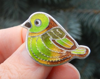 Broche Ancienne En Or Massif Et émail 19e Siècle - Bijou Géorgien Représentant Un Oiseau - Occasion