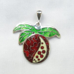 Georgian enamel, enamel pendant pomegranate georgian jewelry, cloisonne enamel necklace handcrafted pendant, artisan jewelry, silver pendant