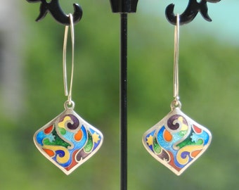Cloisonne earrings, georgian enamel, sterling silver cloisonne enamel earrings, artisan jewelry, handmade cloisonne gift for woman