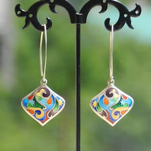 Cloisonne earrings, georgian enamel, sterling silver cloisonne enamel earrings, artisan jewelry, handmade cloisonne gift for woman