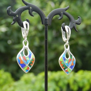 cloisonne enamel earrings / multicolour earrings / solid silver jewelry / hand crafted earrings