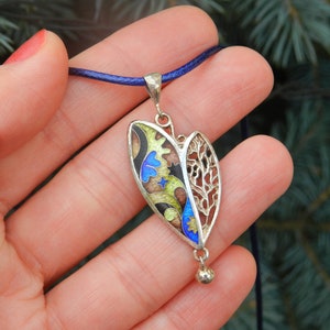 Georgian cloisonne enamel necklace minankari silver cloisonne pendant artisan jewelry made in Georgia Tbilisi souvenir gift enamel champleve