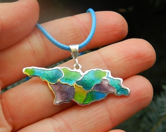 Georgische cloisonne emaille ketting Georgische kaarthanger Georgische vlag traditionele sieraden Tbilisi souvenir uit Georgië minankari zilver