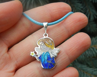 Georgische cloisonné geëmailleerde engelenketting, handgemaakte zilveren sieraden