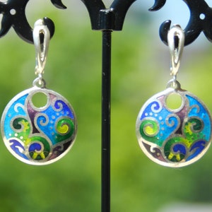 Cloisonne enamel earrings, georgian enamel jewelry, Georgische emaille ohrringe, silberne emaille schmuck für die Frau, Geburtstagsgeschenk