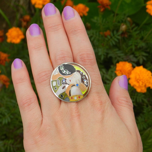 Georgian cloisonne enamel ring, cloisonne statement ring, georgische emaille, bague en émail argent 925, handmade ring, silversmith ring