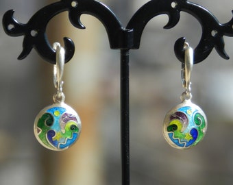 Handmade Sterling Silver Cloisonne Enamel Earrings, Georgian Jewelry