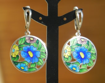 Cloisonne earrings, georgian enamel, sterling silver cloisonne enamel earrings, artisan jewelry, handmade cloisonne gift for woman