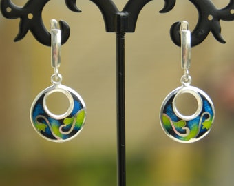 Georgian cloisonne enamel earrings casual round Enamel Earrings Cloisonne Enamel Sterling Silver artisan earring Tbilisi minankari champleve