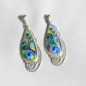 Cloisonne enamel pendant, Georgia jewelry, handcrafted silver jewelry for woman, Emaille schmuck, Geschenk für Frau, fine silver wires