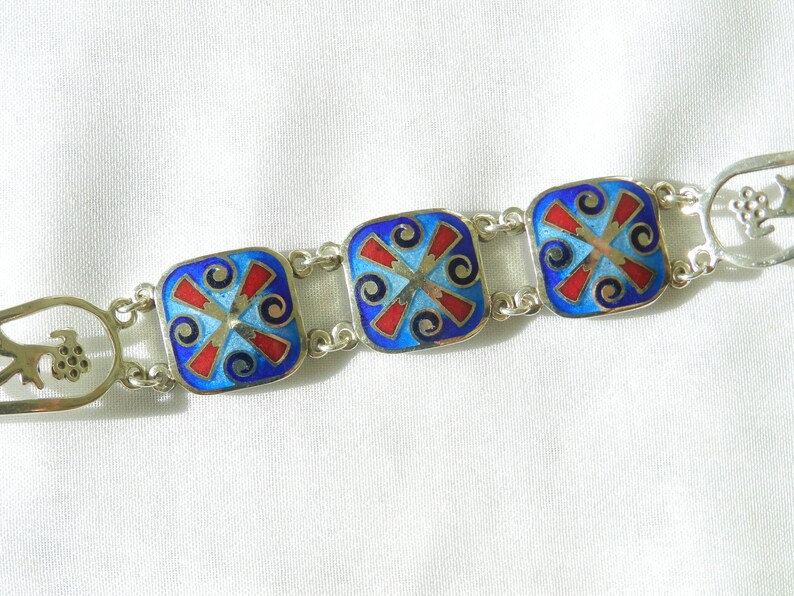 Bracelet En émaux Cloisonné Coloré - Décor Fleurs - Longueur 7,5 Cm - Occasion