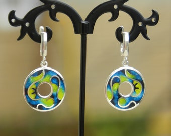 Georgian cloisonne enamel earrings minankari Tbilisi round shaped casual earrings vitreous enamel champleve colorful glass jewelry art