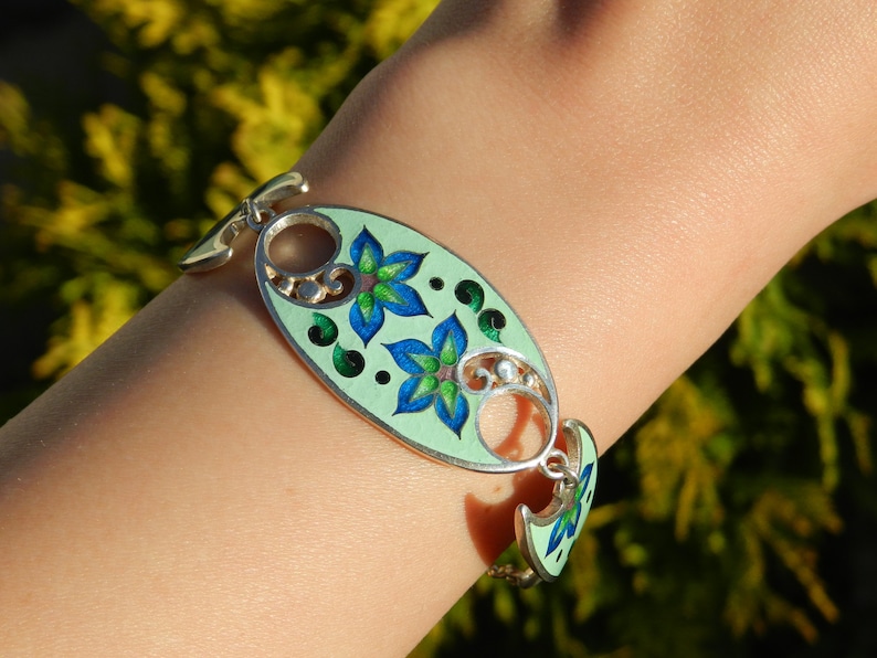gift for woman handmade cloisonne bracelet artisan jewelry georgian enamel sterling silver bracelet cloisonne bracelet