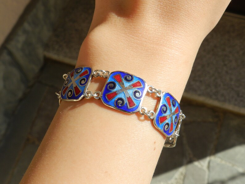 Cloisonne Enamel Bracelet Sterling Silver Bracelet Etsy