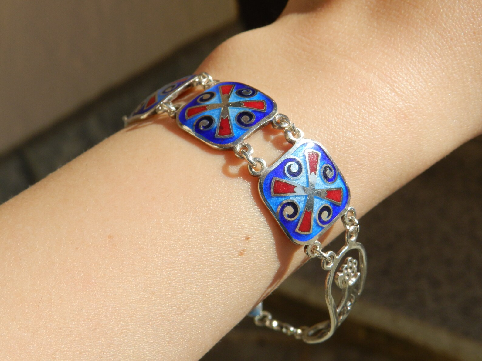 Cloisonne Enamel Bracelet Sterling Silver Bracelet Etsy