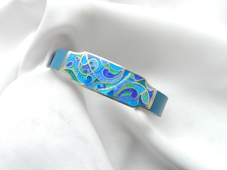 Pulsera de plata con esmalte cloisonné georgiano, joyería azul hecha a mano imagen 4