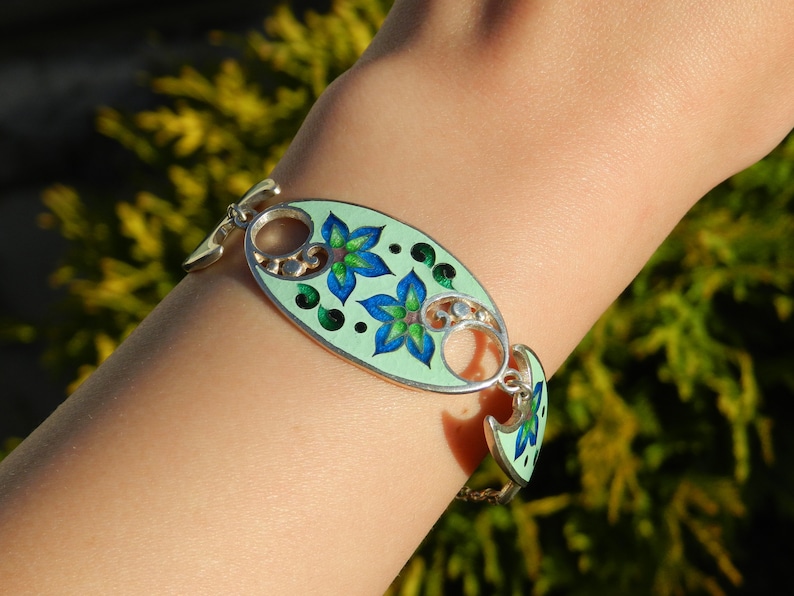 gift for woman handmade cloisonne bracelet artisan jewelry georgian enamel sterling silver bracelet cloisonne bracelet