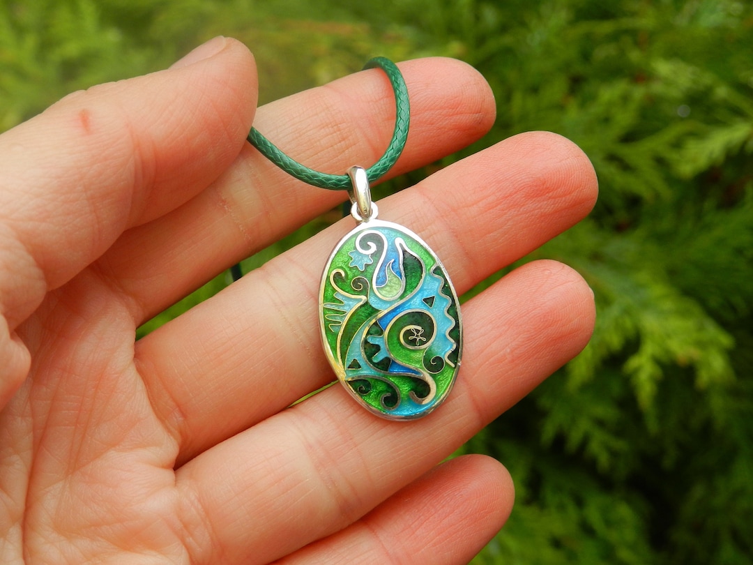 Cloisonne Enamel Necklace Oval Minankari Pendant With Etsy