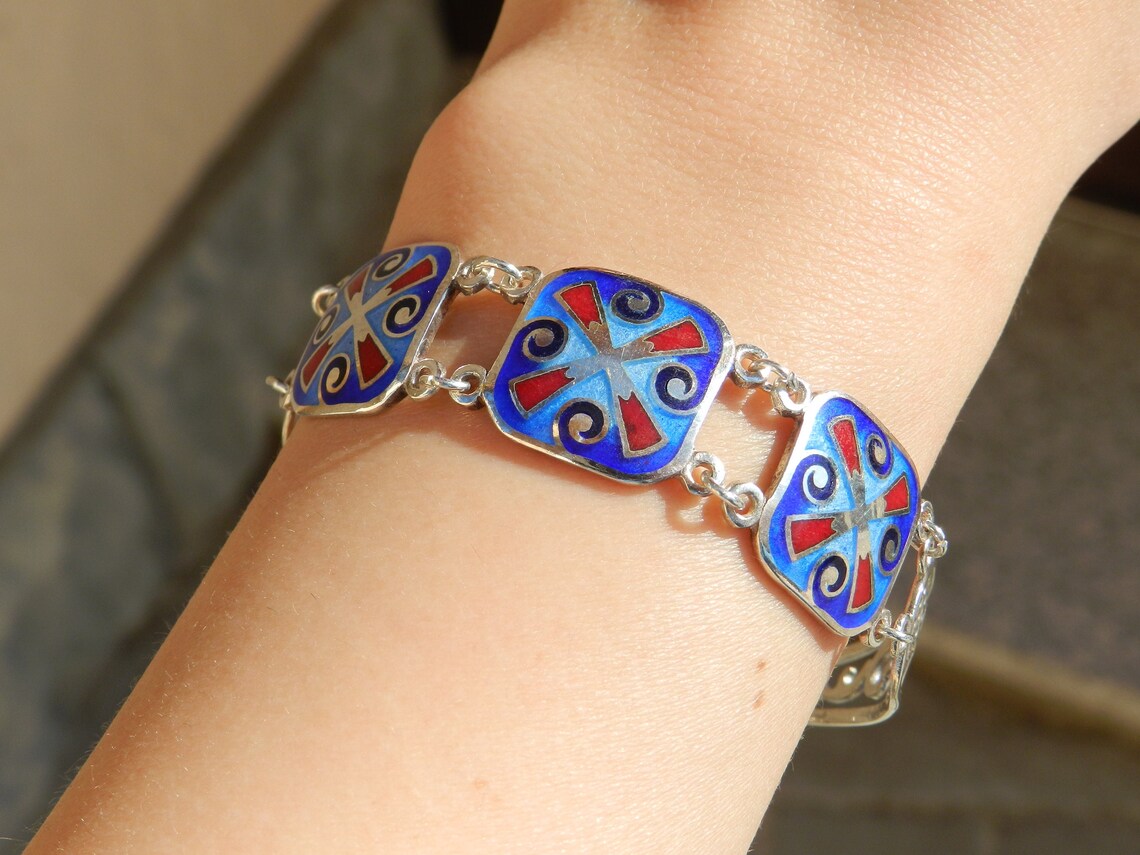 Cloisonne Enamel Bracelet Sterling Silver Bracelet Etsy