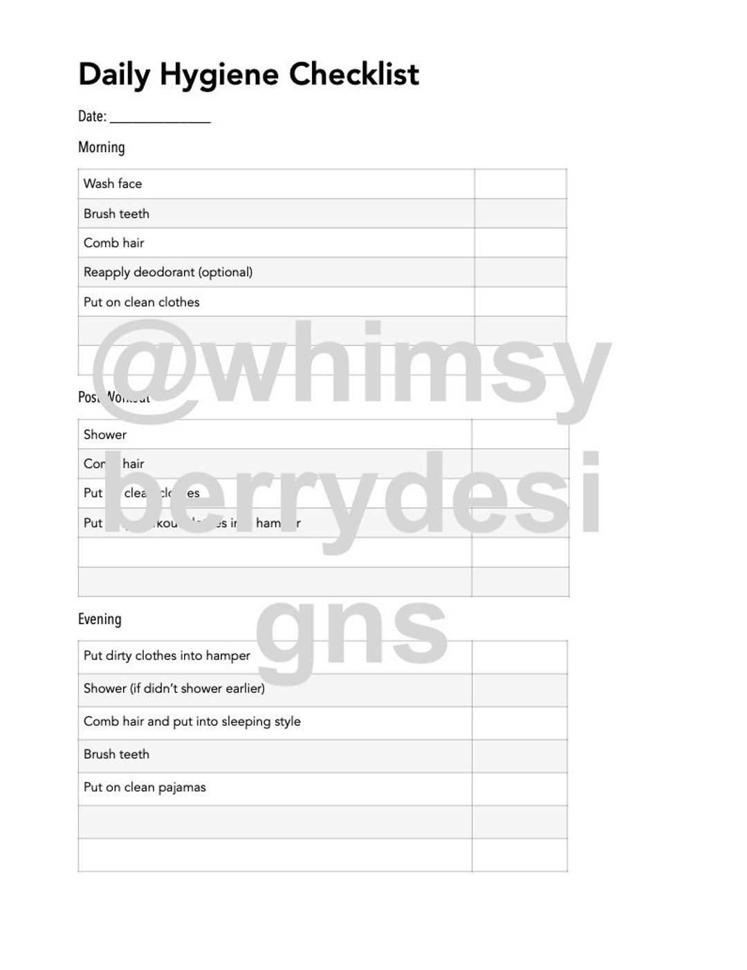 Daily Hygiene Checklist Etsy