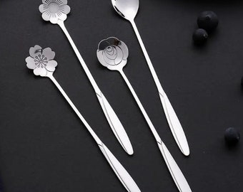 Silver Metal Coffee Stirring Spoon Set (4 Pieces)