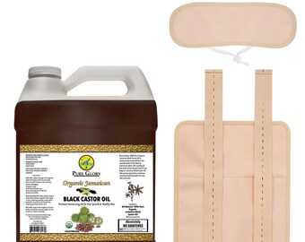 Organic Castor Oil Pack - 3 piece kit with Waist & Neck Wrap including Organic Jamaican Black Castor Oil Adjustable |Reusable|Mess Free