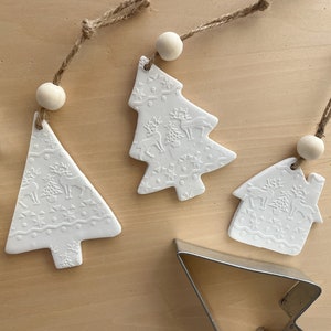 Christmas Ornament set, Clay Ornaments, Pattern Ornaments, White Ornaments, Tree Ornaments, House Ornaments, Ornaments 2023