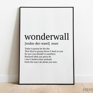 Wonderwall | Indie Lyrics Poster Print | Alternatieve muziek gift | Citaten Decor