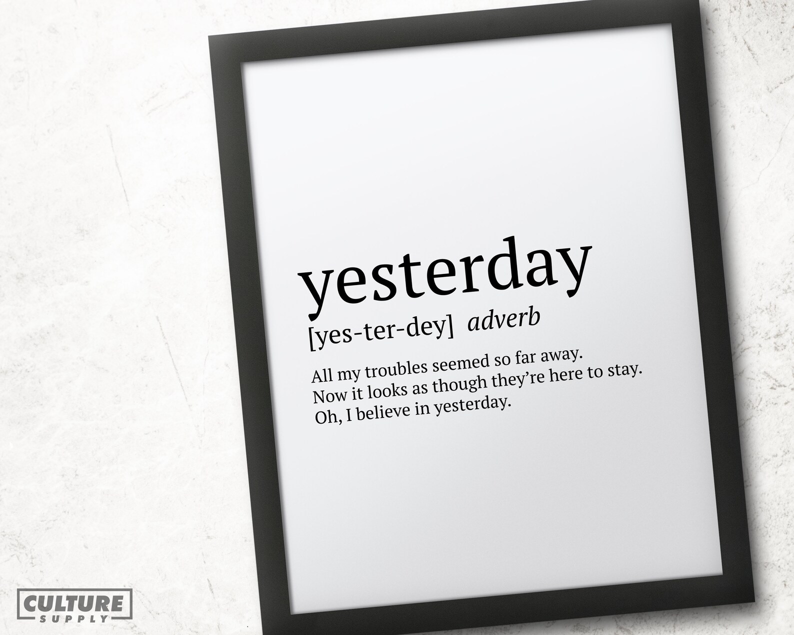Yesterday Dictionary Definition Lyrics Poster Print Etsy