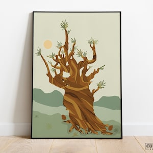 Impressão superior do poster do pinho antigo de Bristlecone de <br> Entrega Rápida? Natureza Minimalista | Decoração de arte de parede Boho | Grande bacia impressão de <br> Entrega Rápida? Decoração Estética | Presente