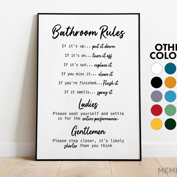 Bathroom Rules Print, Restroom Sign Decor, Funny Bathroom Wall Art, Airbnb Poster