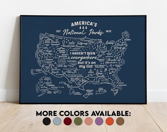 Kaartposter van de nationale parken van Amerika | Natuur kunst aan de muur afdrukken | Alle 63 Nationale Parken Decor | Reiscadeau | Pin uw park | Kaart van het Nationaal Park