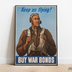 Keep Us Flying! Buy War Bonds Vintage Poster | Tuskegee Airmen Print | WWII Propaganda Decor | US Military Wall Art | Air Force | Gift Idea