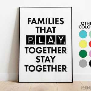Familien, die zusammen spielen, bleiben zusammen Print | Brettspiel Poster | Game Artwork Geschenk | Brettspiel Zubehör