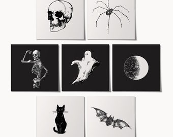 Halloween Druck Set, gruselige Deko, 7 Stück Collage, Gothic Wandkunst