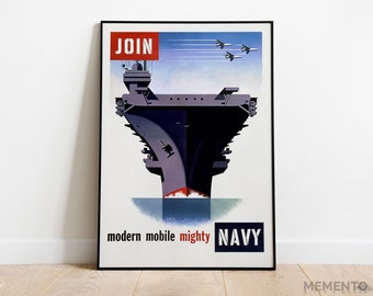Mitglied in Navy Poster, Modern Mobile Mighty Navy Rekrutierung Print, Flugzeugträger Flagge, US Militär Wandkunst, Seaman Geschenkidee